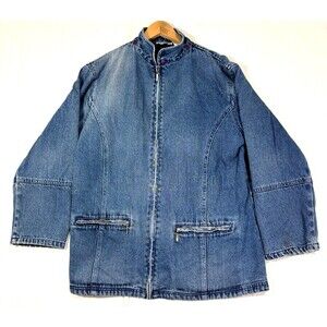 Vtg 90s North Style Denim Flannel Lined Jacket Chore Barn Medium Wash Women's L